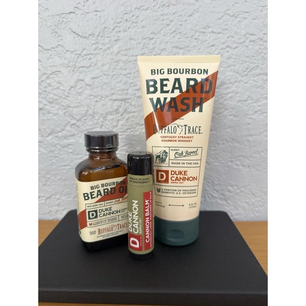 Duke Cannon Buffalo Trace Beard Care Gift Set – Beard Wash, Beard Oil & Lip Balm